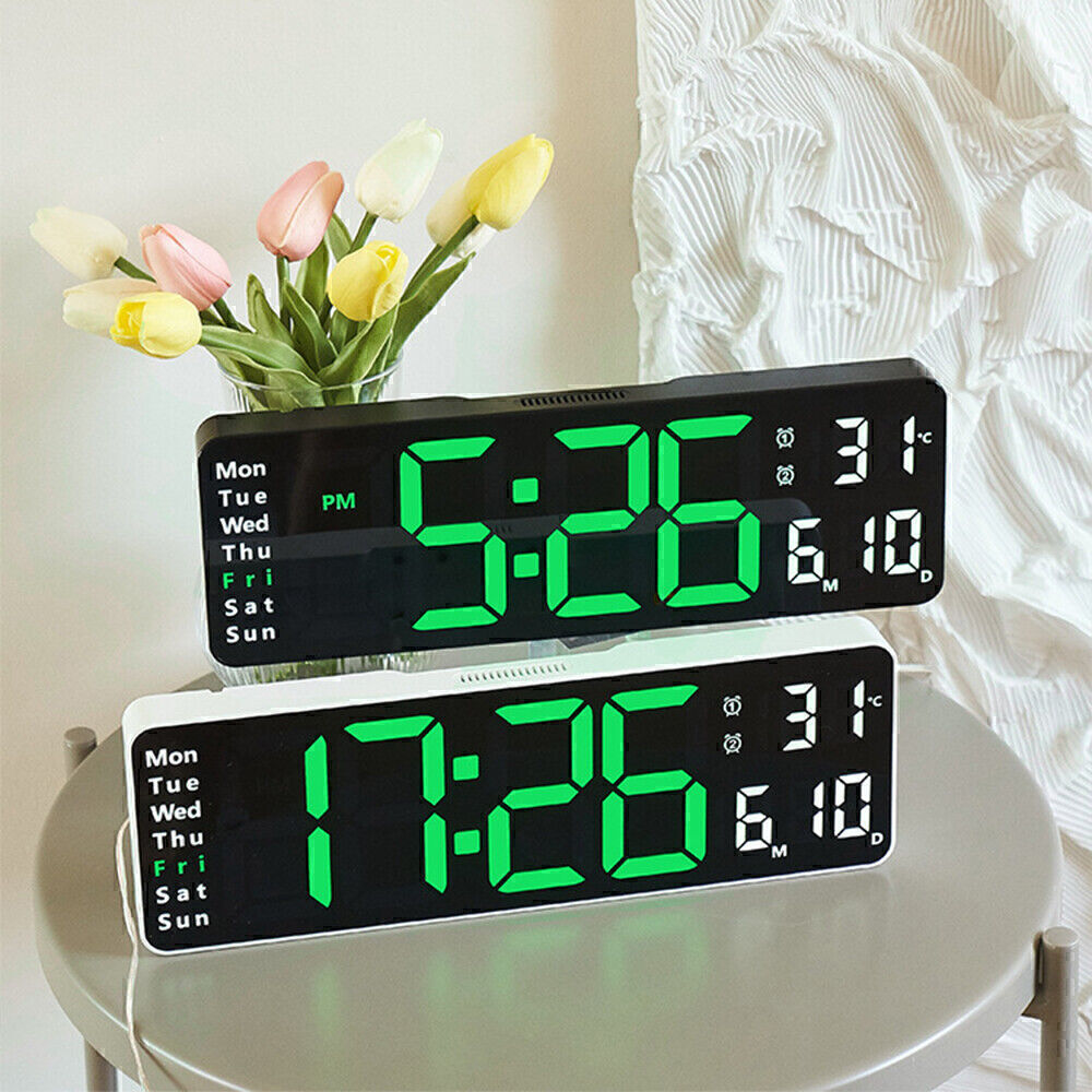 Digital LED Display Clock Alarm Desk Wall Brightness Snooze USB Home Decor New