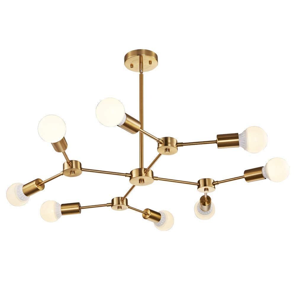 8-Light Brass Sputnik Chandelier Mid-Century Modern E26 Ceiling Light Fixture