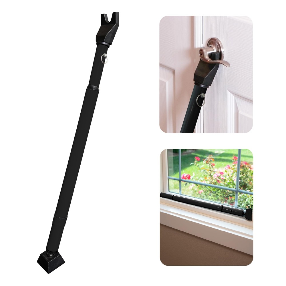 Dual Security Bar, 1-Set Adjustable-Length Portable Strong Door Bar for Hinge...