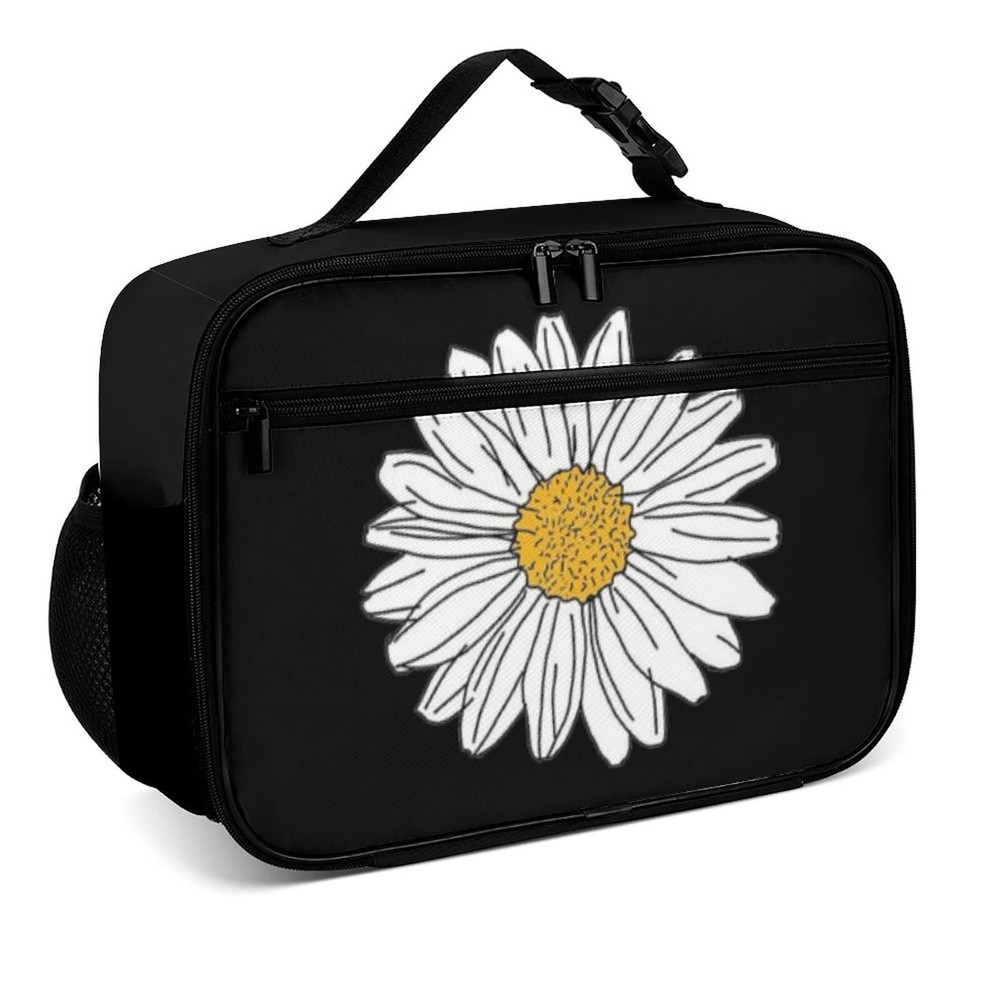 Insulated White Floral Sun Daisy Lunch Bag for Women Kids School