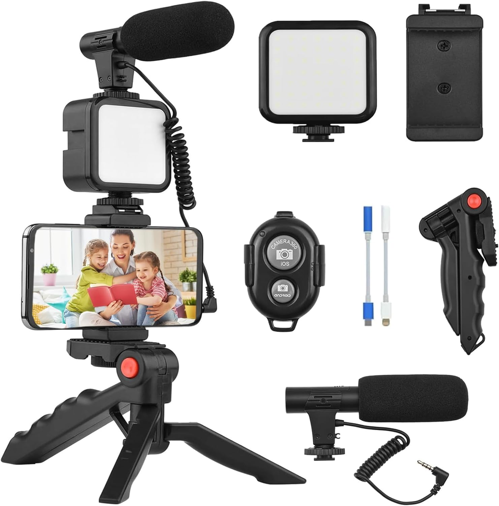 Vlogging Kit for Iphone, Android (With Tripod), with Mini LED Video Light + Card
