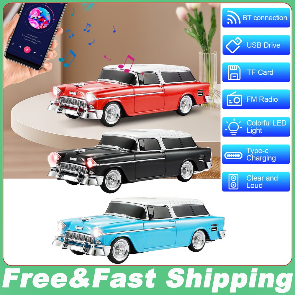 Vintage Toy Car Truck Bluetooth Speaker FM Rechargeable Battery LED USB AUX TF