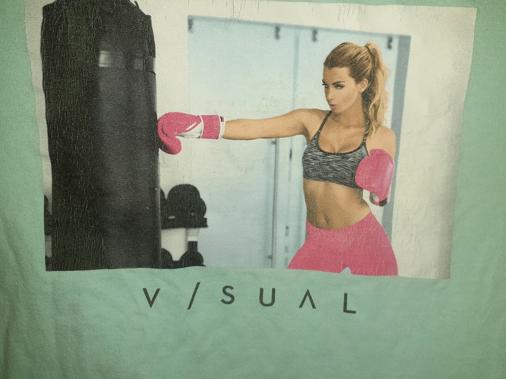 Visual Girl Boxer Blue Green Top  Glow Liberty Bell Lookalike T-Shirt Sz M As Is-image
