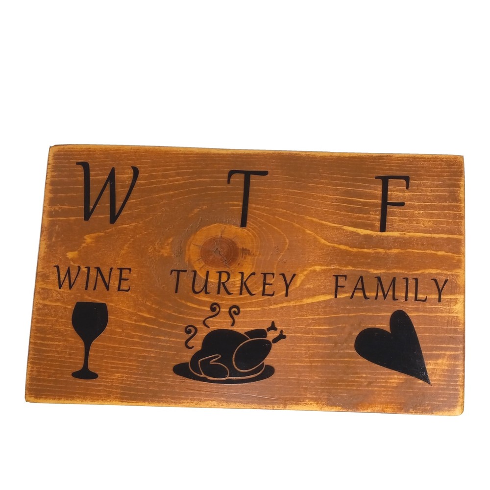 Thanksgiving Wood Wall Sign 12x7 Inch Fall Home Decor Wine Turkey Family Seasonal