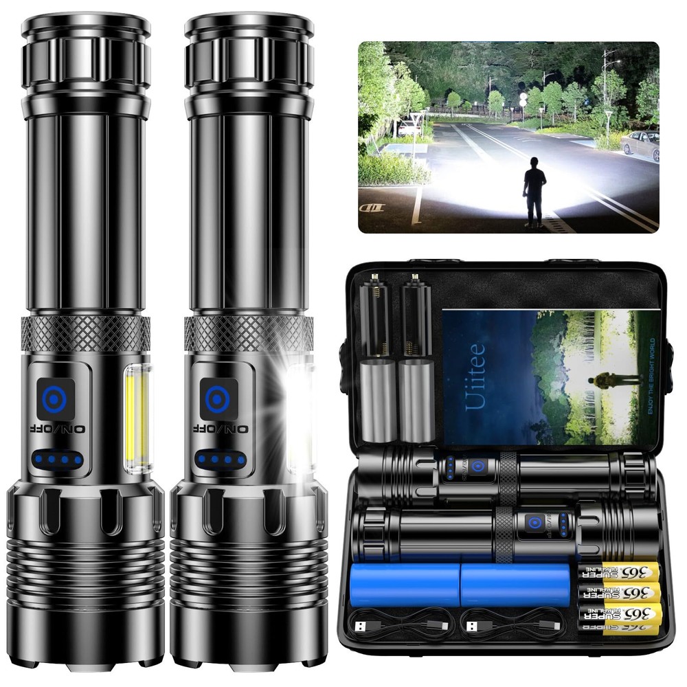 Flashlights High Lumens Rechargeable, 2 Pack LED Flashlight 990000 Lumen, Sup...