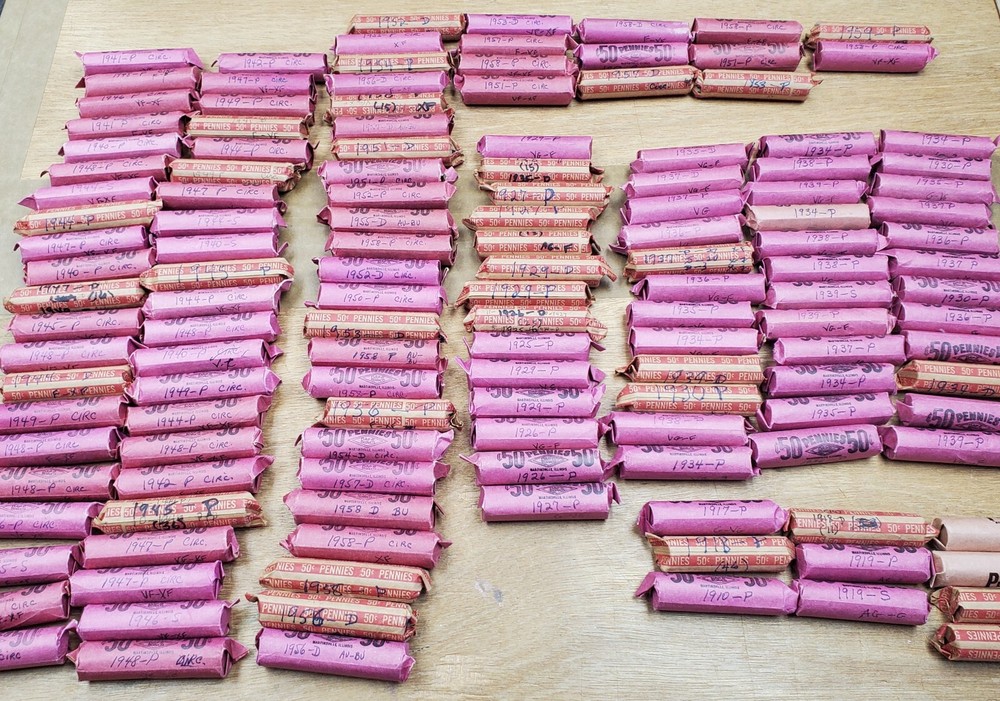 Lincoln Wheat Cent Penny HOARD of 139 Unsearched Rolls