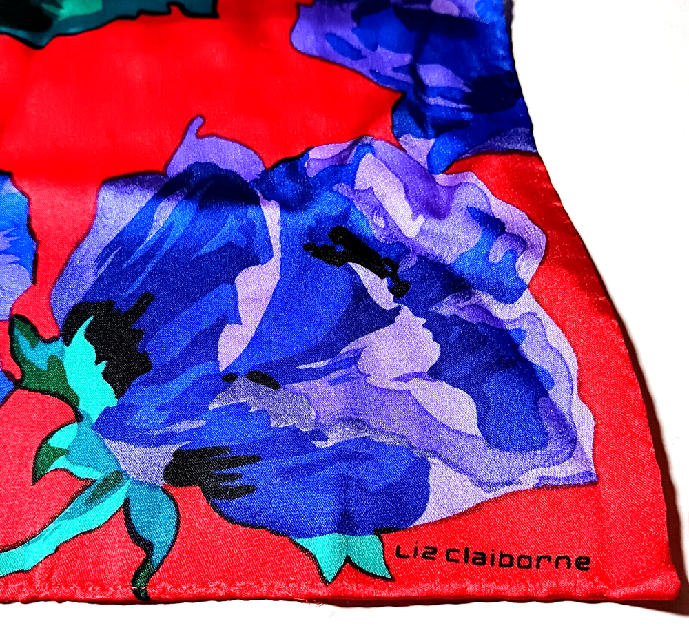 Liz Claiborne Scarf Bright Floral Red Purple Flowers 10x52