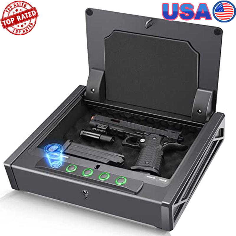 Biometric Digital Gun Safe 3 Pistols DOJ Certified Quick Access Lock Box New-image