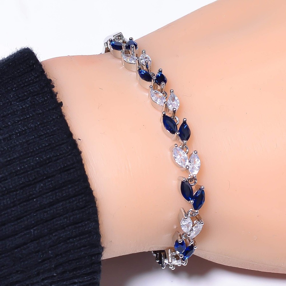 Blue Sapphire & White Topaz - Simulated 925 Silver Tennis Bracelet 7.99