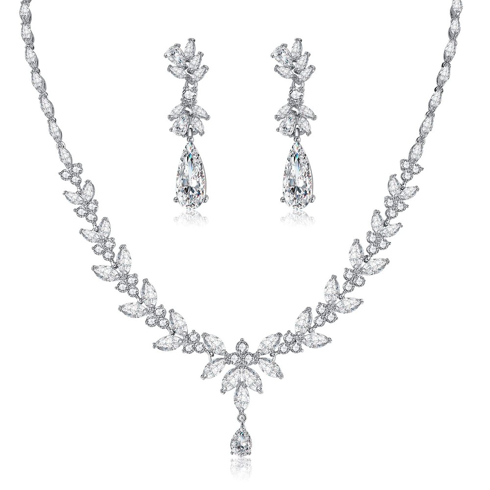 Jewelry Set for Women, Cubic Zirconia Necklace Dangle Earrings & Bracelet Jew...