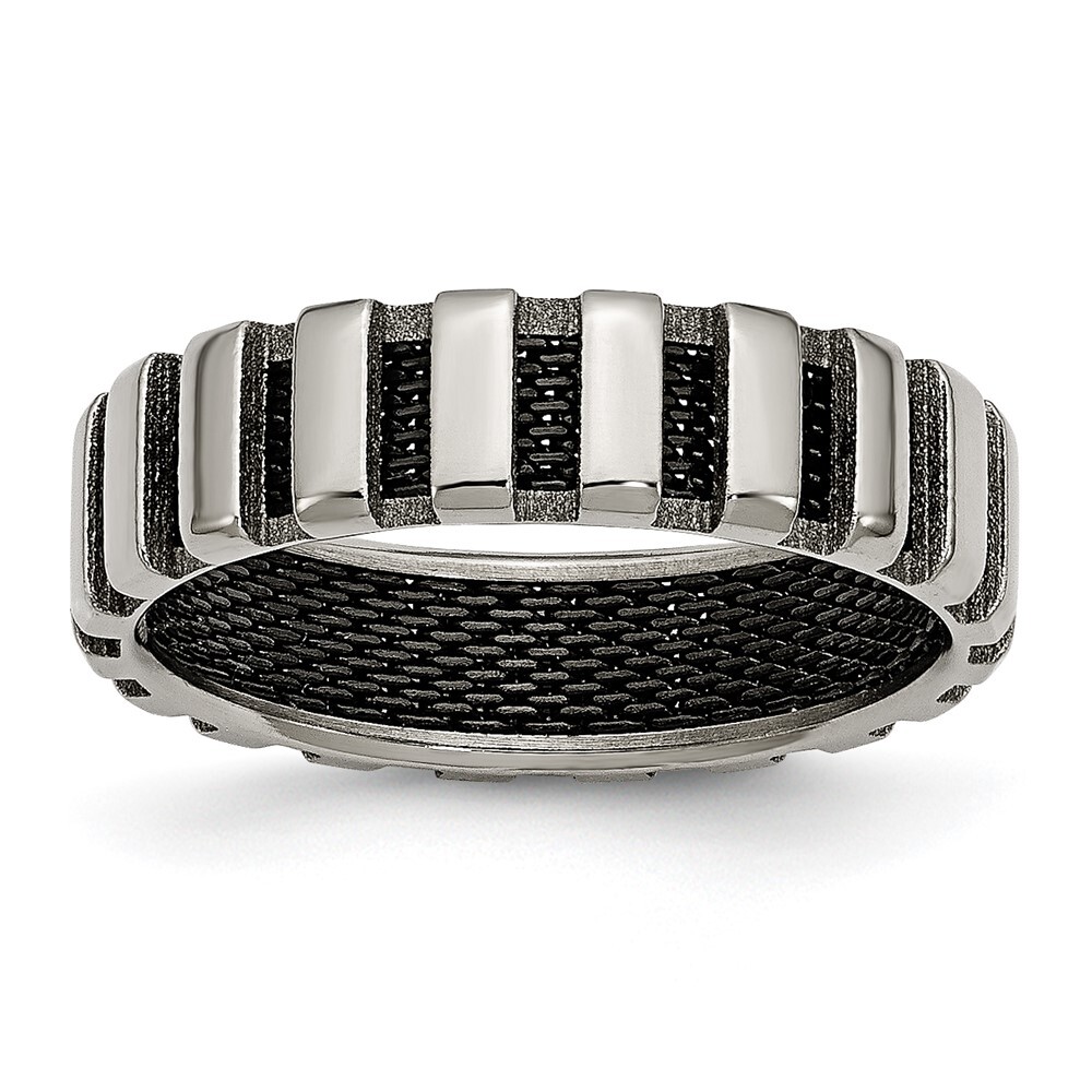 Titanium Polished with Black IP-plated Wire 6mm Band Ring Size 9