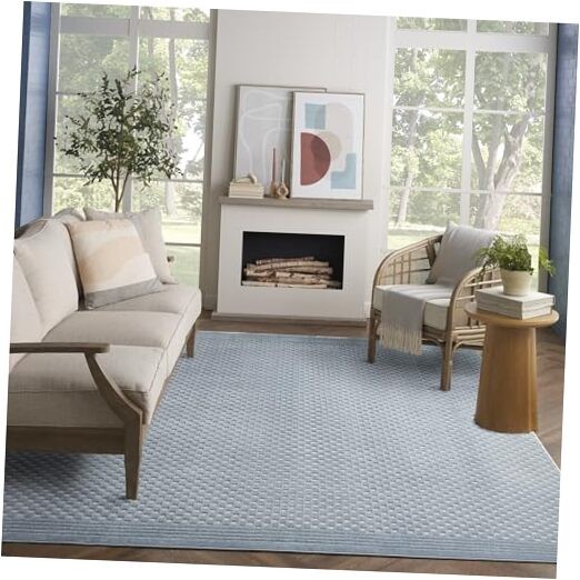 Casual Blue 7x10 Area Rug Easy Clean Non Shedding for Living Room or Bedroom