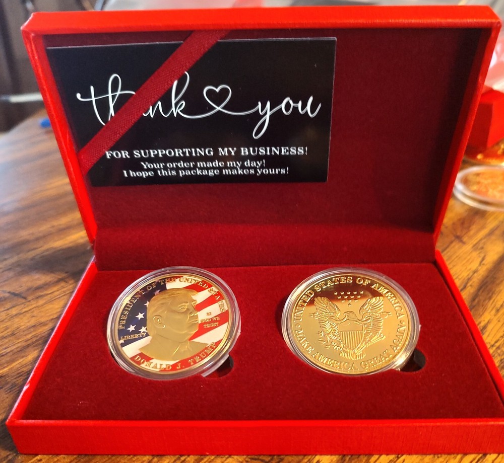 President Trump Gold Toned/Colored Commerative Coin In Decorative Box