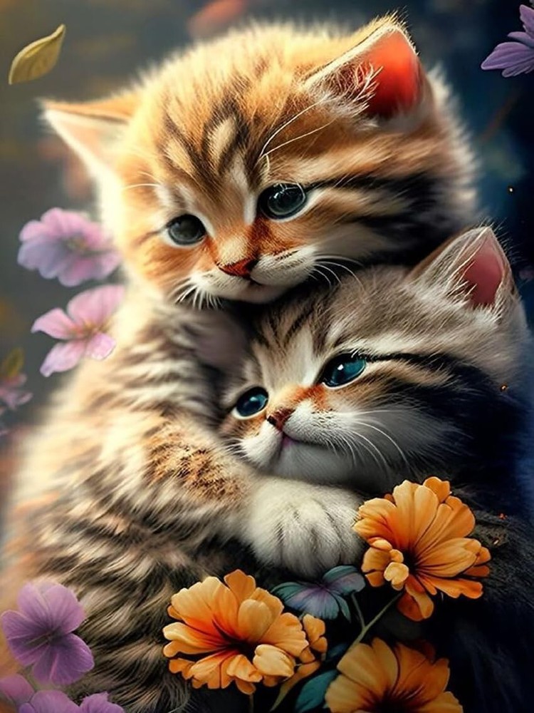 5D Cat Diamond Painting Kits for Adults DIY Flower Cat Diamond Art Kits for Begi