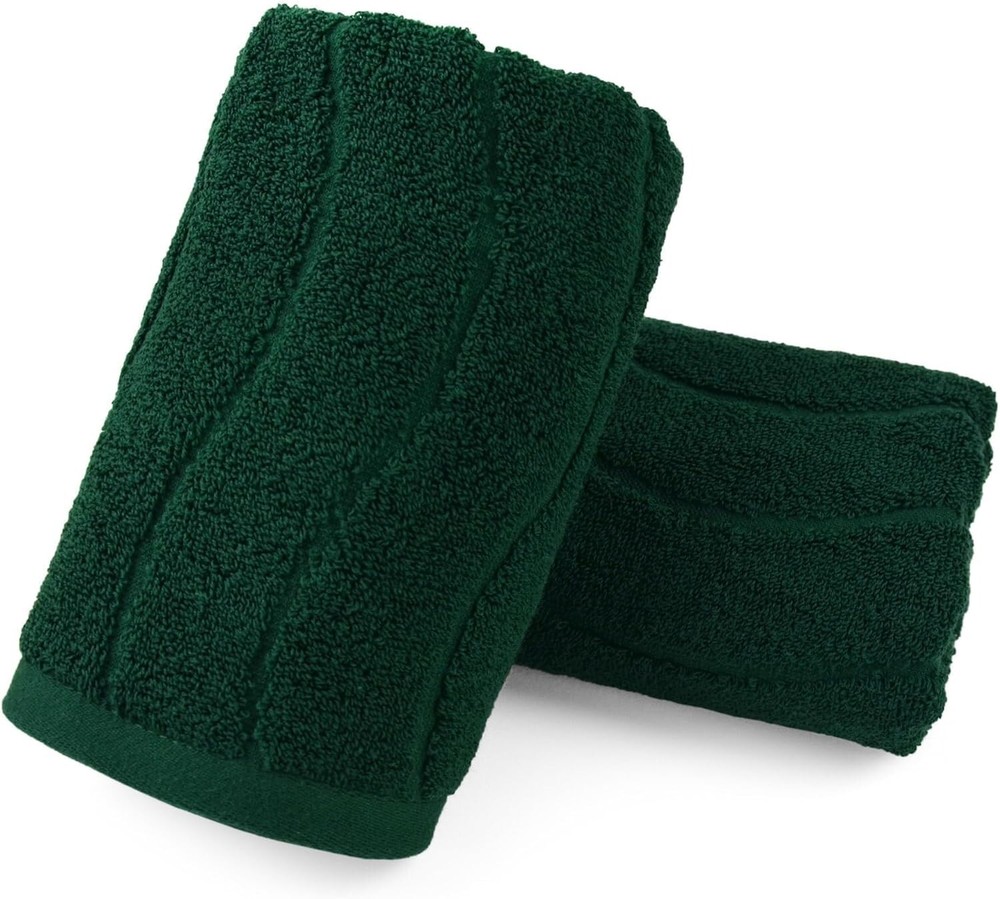 2-Piece Forest Green Wavy Striped Jacquard Hand Towels for Bathroom