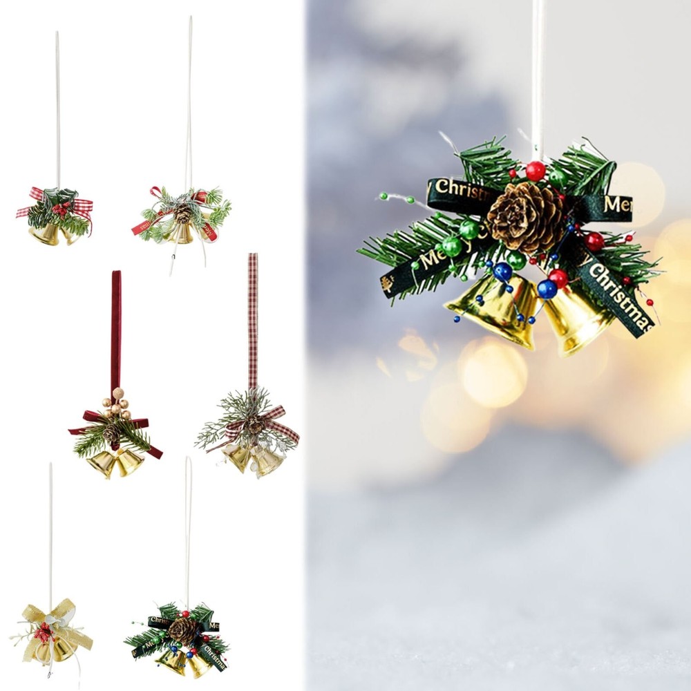 Christmas Decorate Ornaments Double Bells Bow Needles Car Hanging Decorations