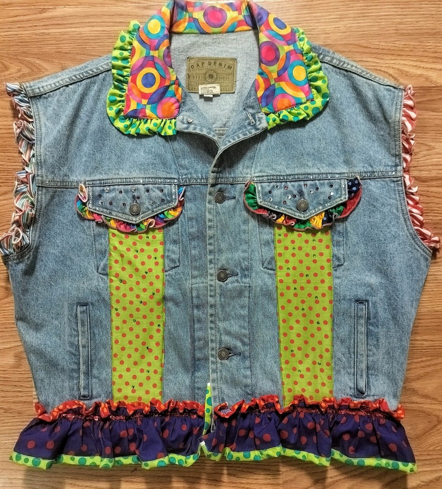 Rare Vintage GAP Upcycled  Denim Jean Vest Jacket 90s Women's Size Medium