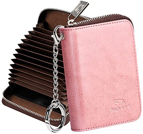 RFID-Blocking Rose Pink Zipper Card Holder for Men & Women-image
