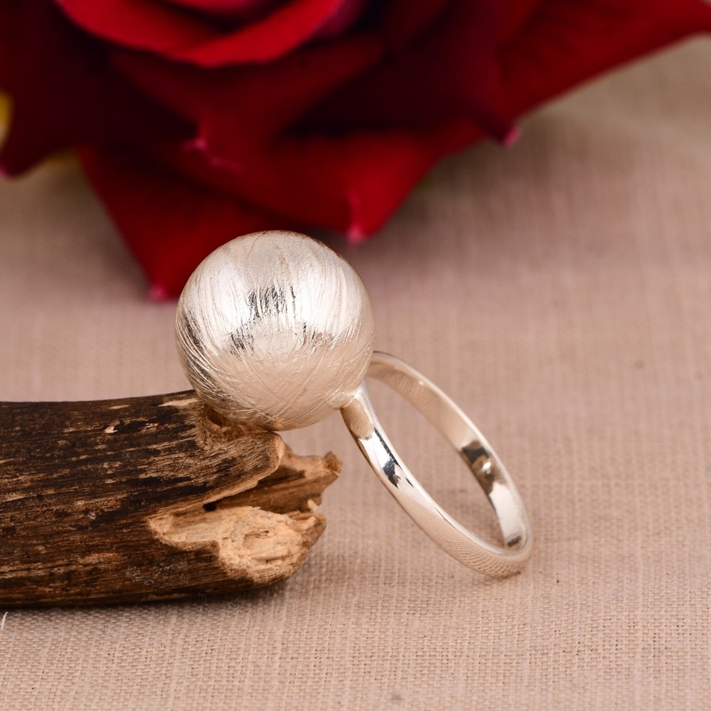 925 Sterling Silver Textured Statement Ball Ring For Women