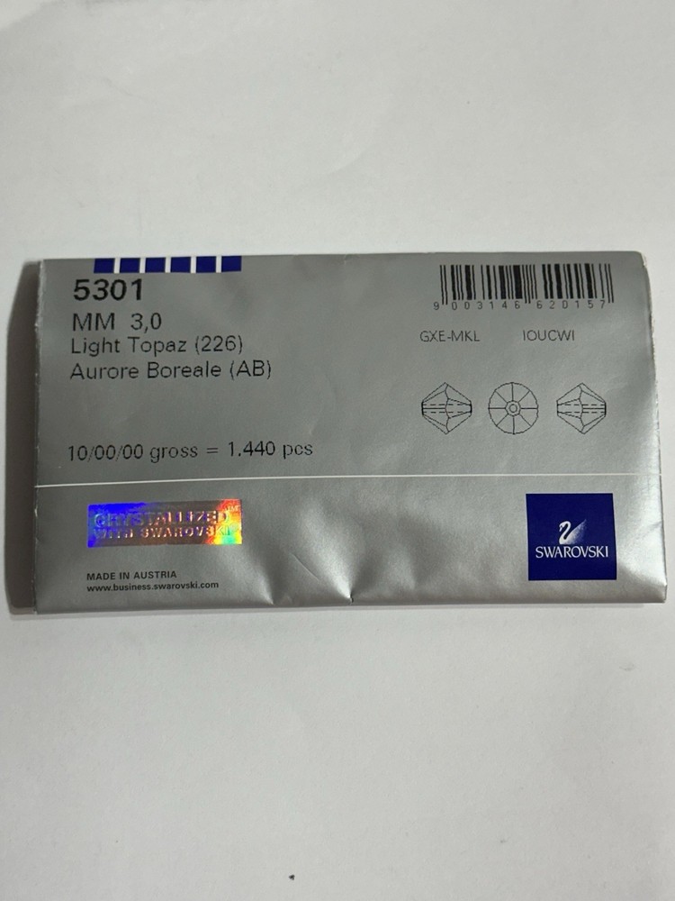 Swarovski 3MM Bicone Beads 5301 Light Topaz AB Aurore Boreale
