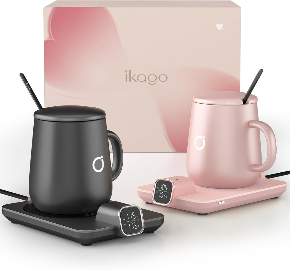 2Pcs Heated Coffee Mug Warmer Set with Auto-Shutoff & Insulated Mugs