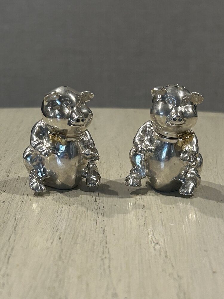 Vintage Tiffany & Co. Sterling Silver 925 Pig Salt And Pepper Shakers