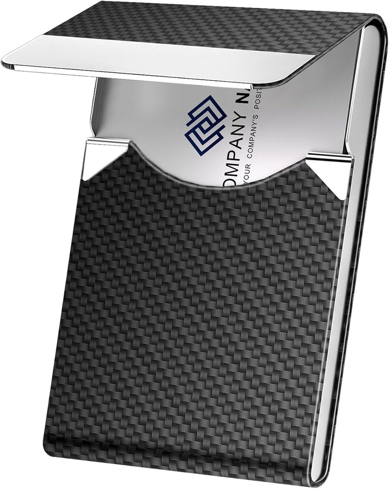 Metal Business Card Holder - Slim Black Carbon Design for Professionals