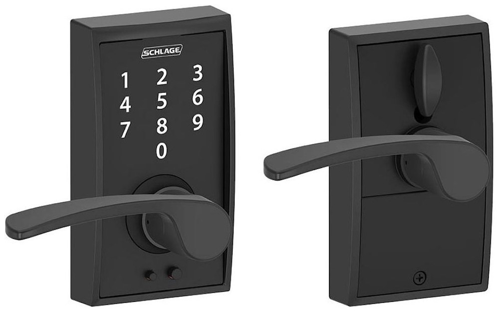 Schlage FE695-CEN-MER Black Century Touch Entry Leverset with Merano Lever in Matte Black