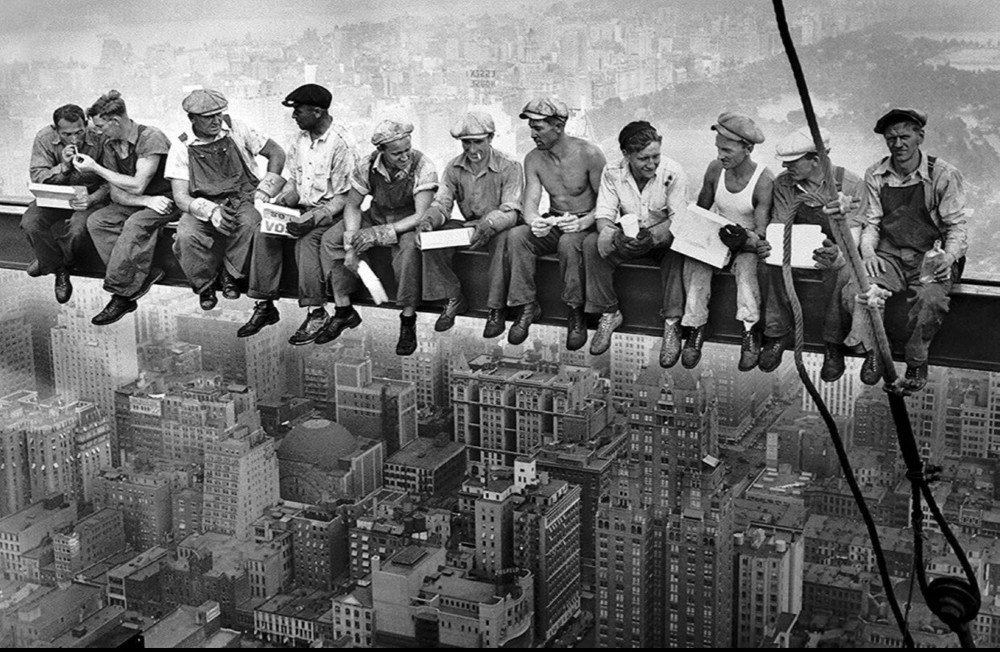 Premium Black and White Skyscaper Lunch Canvas 48x32x1.5 Inches