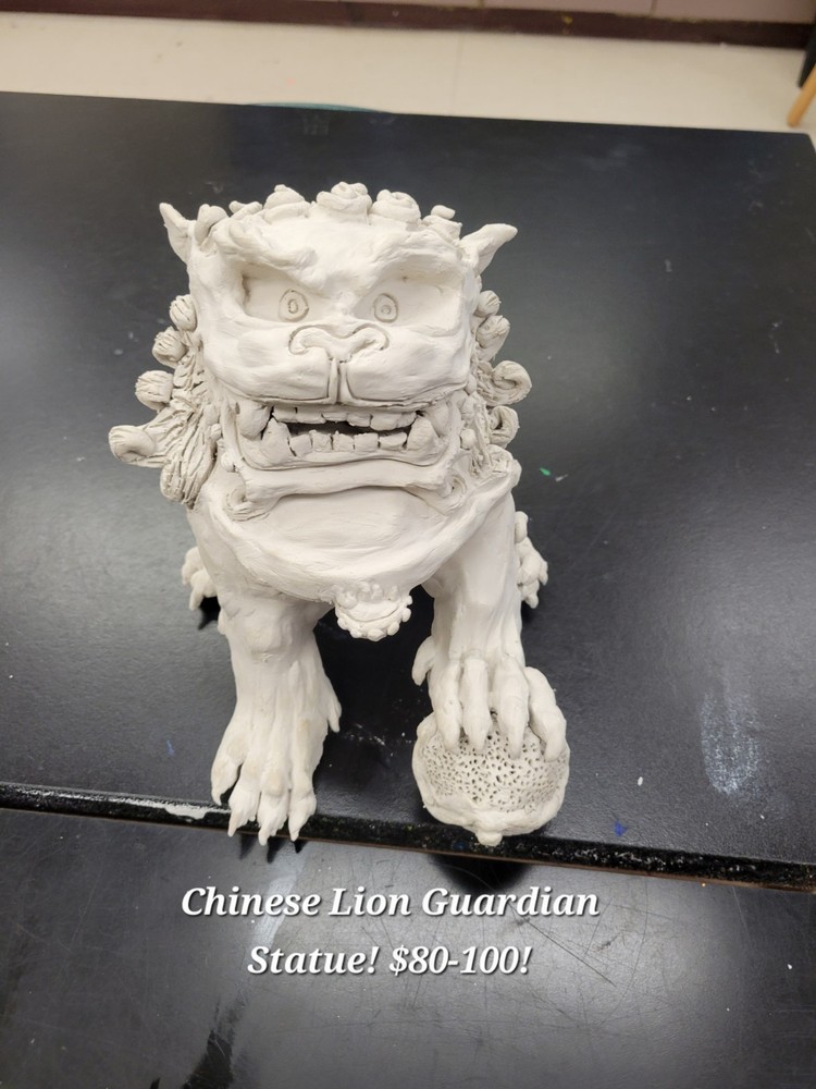 Handmade Ceramic Chinese Lion Guardian Statue for Home Protection