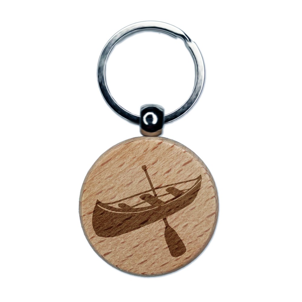 Canoe Wooden Keychain with Engraved Paddle Charm  