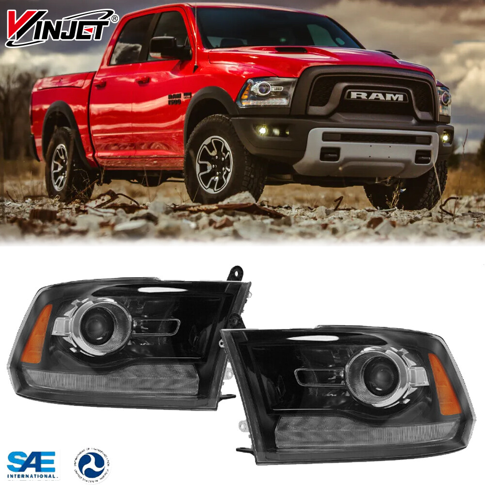 Headlights Pair Fit 2009-2018 Dodge Ram 1500/2500/3500 Black LED DRL Projector