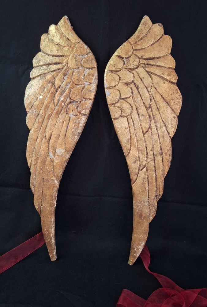 Antique Carved Angel Wings Gold Pair of Large 2' 2