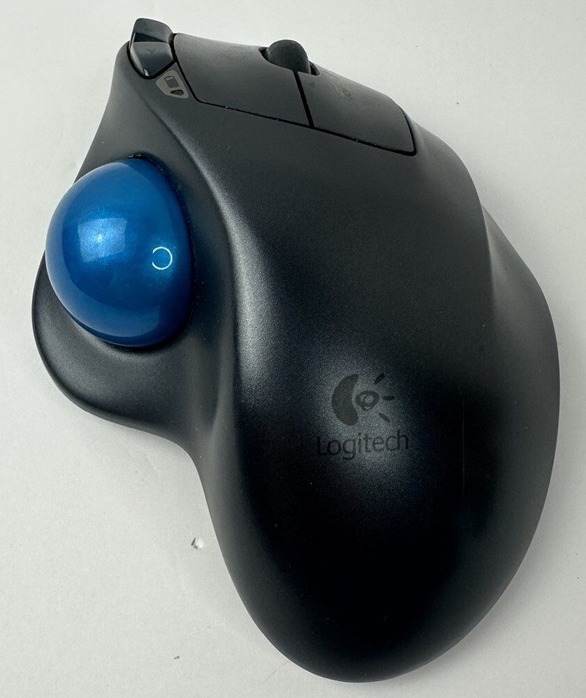 Logitech M570 Wireless Trackball Mouse with USB Receiver Dongle Tested and Working Blue Ergonomic Design
