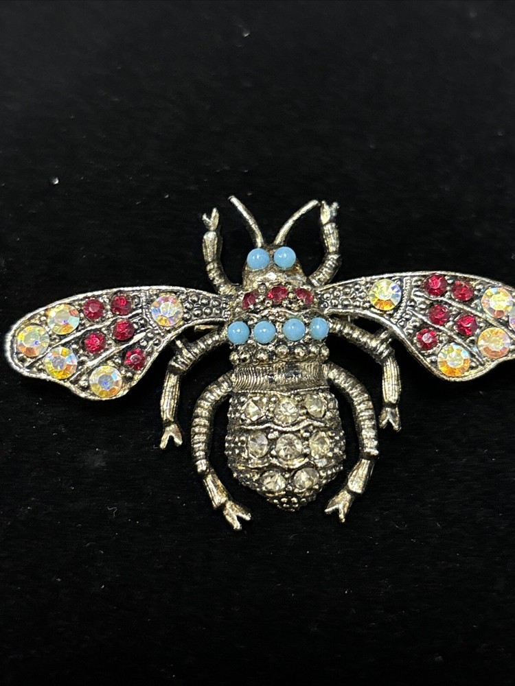 Vintage Brooch Rhinestone Beetle Insect 2.5