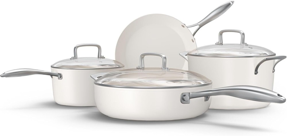 Nonstick Ceramic Cookware Set (7 Piece) - Non Toxic, PTFE & PFOA Free -Oven Safe