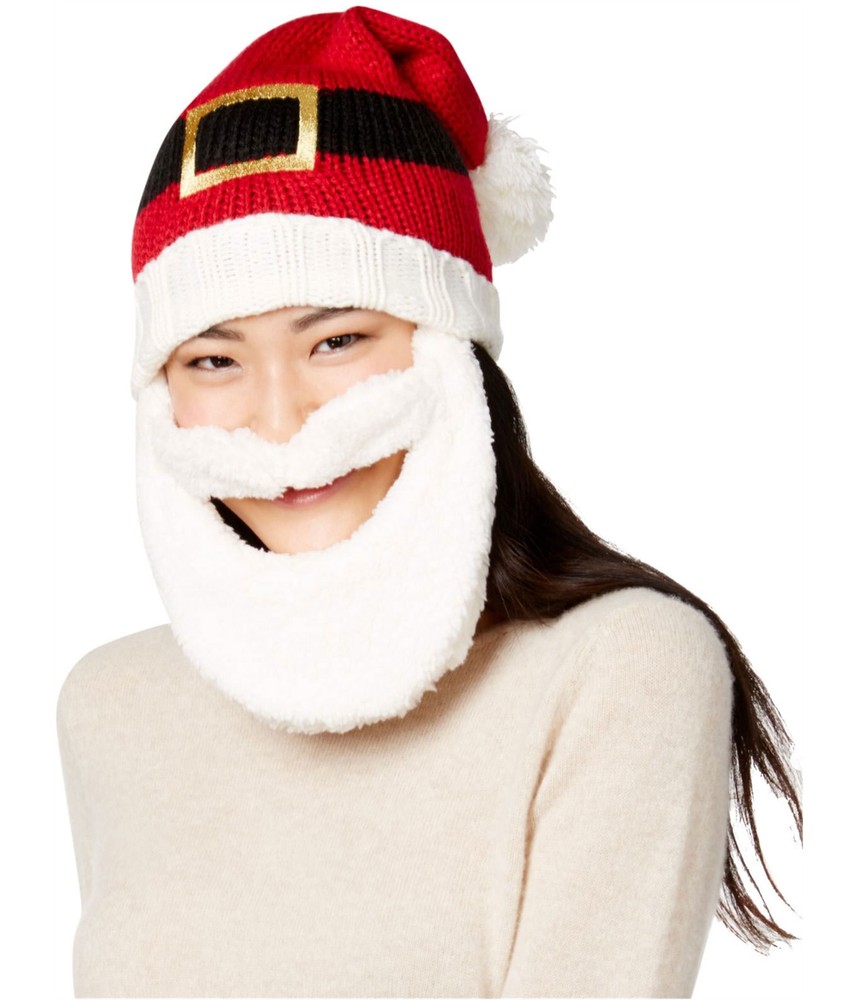 IOT Women's Red Bearded Santa Beanie Hat - One Size Junior-image