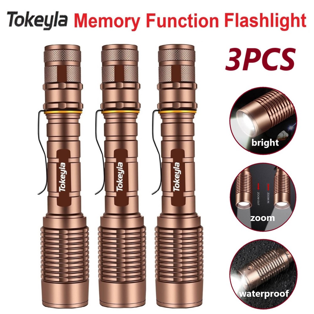 3 Pack Super Bright LED Flashlight Waterproof Wrok Torch Lamp Zoomable 5 Modes