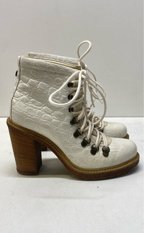 DIESEL Ivory Leather Croc Embossed Lace Up Ankle Heel Boots Shoes Size 36
