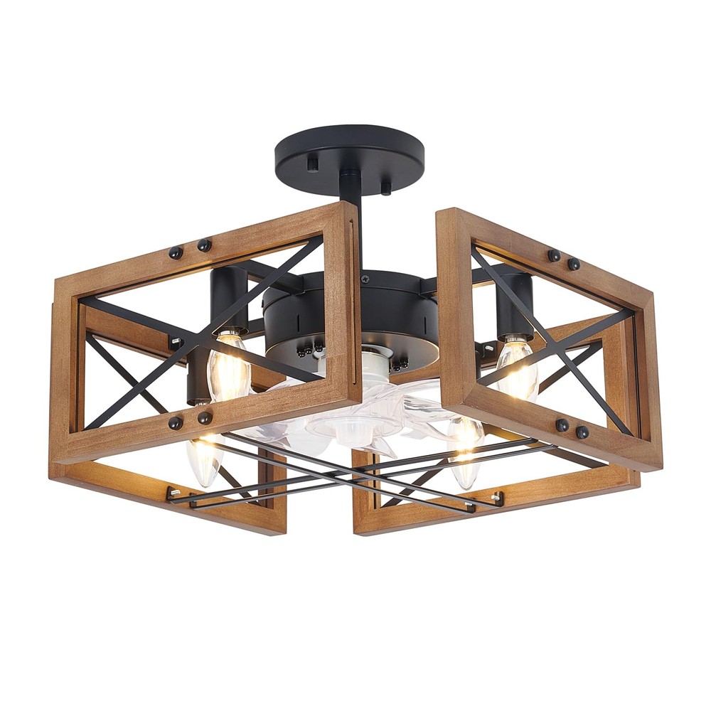 Rustic Wood Flush Mount Ceiling Fan with Lights and Remote Control