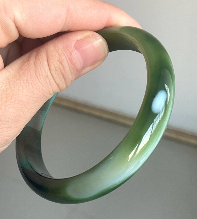 Certified Green 54-68mm Natural Jade Chalcedony Agate Bangle Bracelet