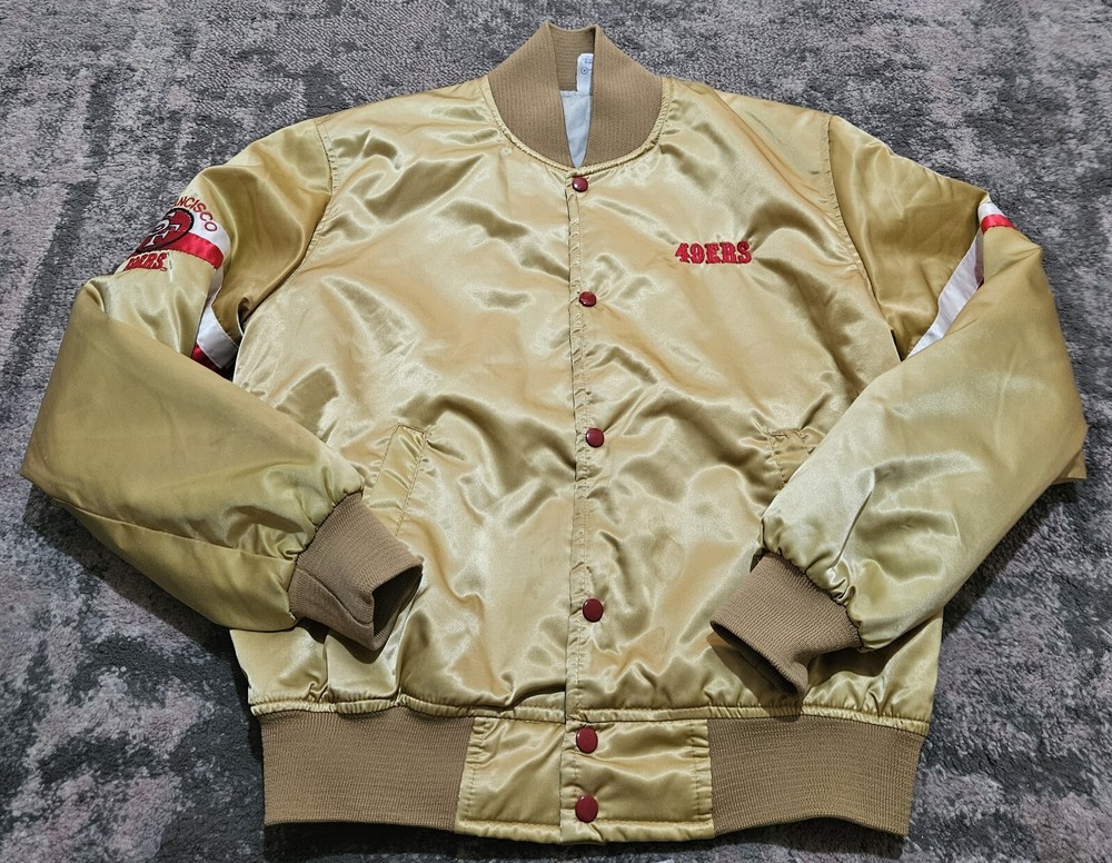 San Francisco 49ers Satin Bomber Jacket NFL Gold Adult Medium Locker Line 90s