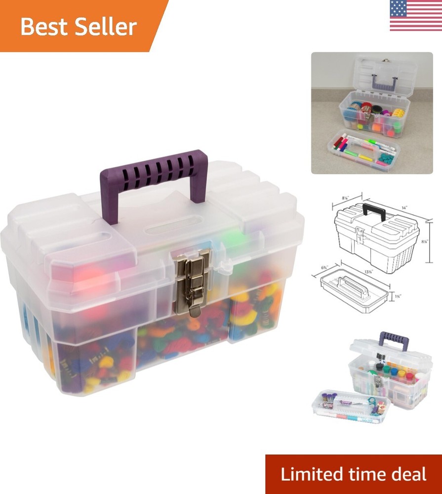 14-Inch Clear Plastic Art Supply Toolbox with Removable Tray - Durable & Secure