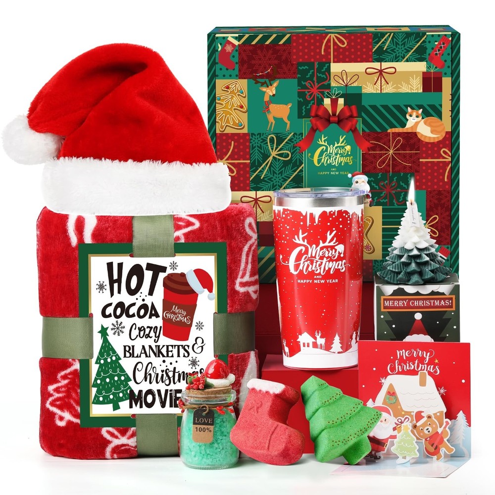 Regalos de Navidad para Mujer, 20oz Vaso de Navidad Regalos Cesta para Mujer, Mamá, Esposa...