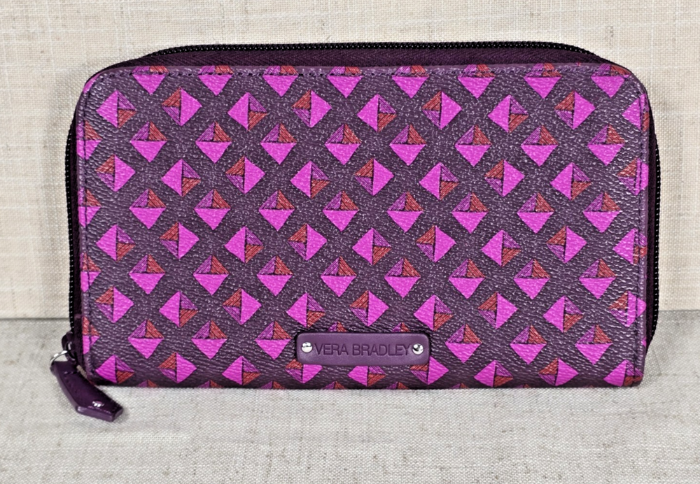 Vera Bradley Purple Pink Accordion Zip-Around Wallet Compact RFID Protection