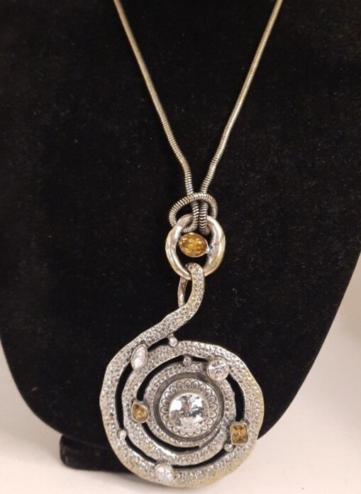 Chunky Spiral Clear Citrine Rhinestone Necklace with Bold Bling