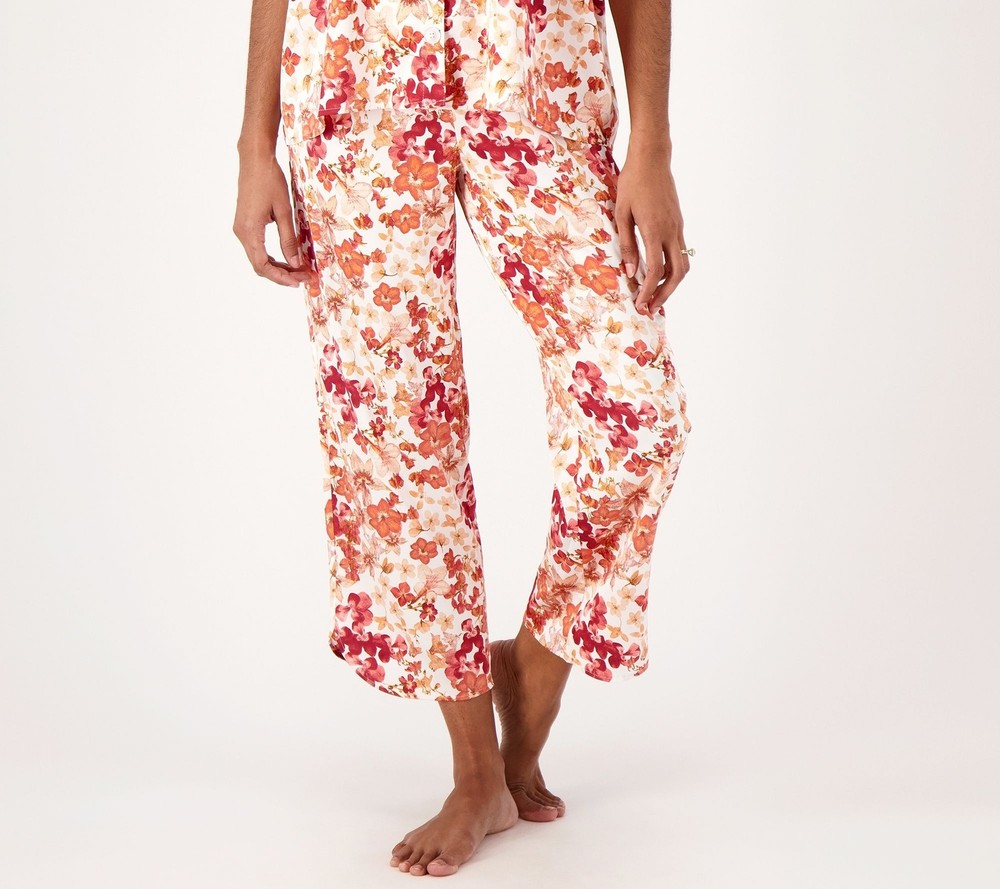 Breezies Women's Sleepwear Sz S Lounge All Over Floral Cropped Orange A574428