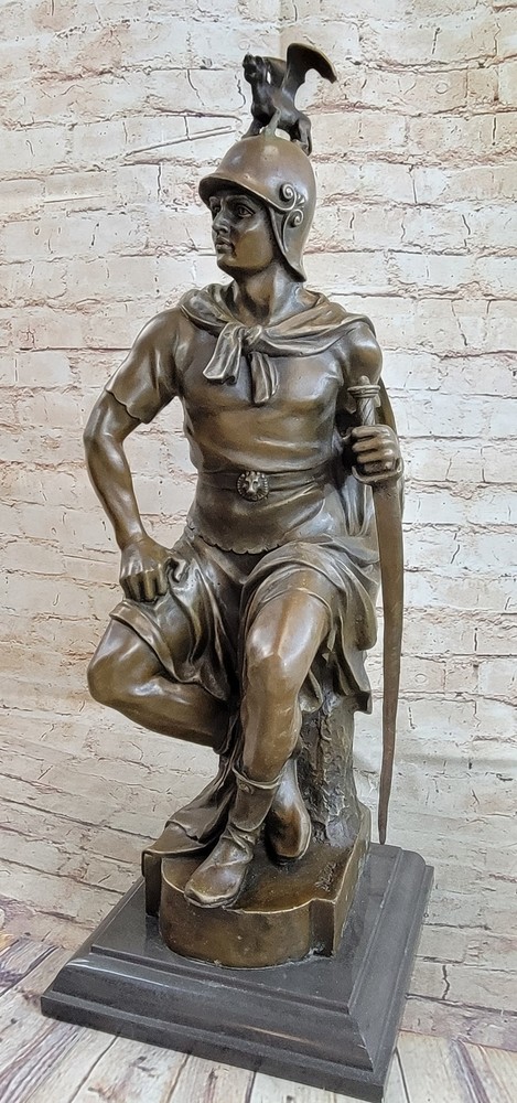 Signed Dalou Roman Legion Soldier Bronze Marble Statue Warrior Sculpture Gift