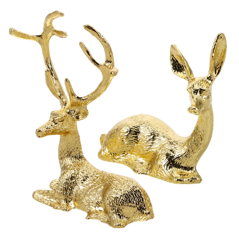 2 Pcs Christmas Living Room Decor Reindeer Sculpture Miniature Statue Lovers