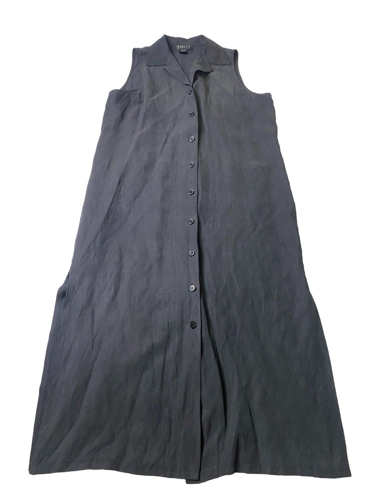 Vintage Finity Linen Silk Blend Collared Button Front Maxi Dress Size 12 Coastal